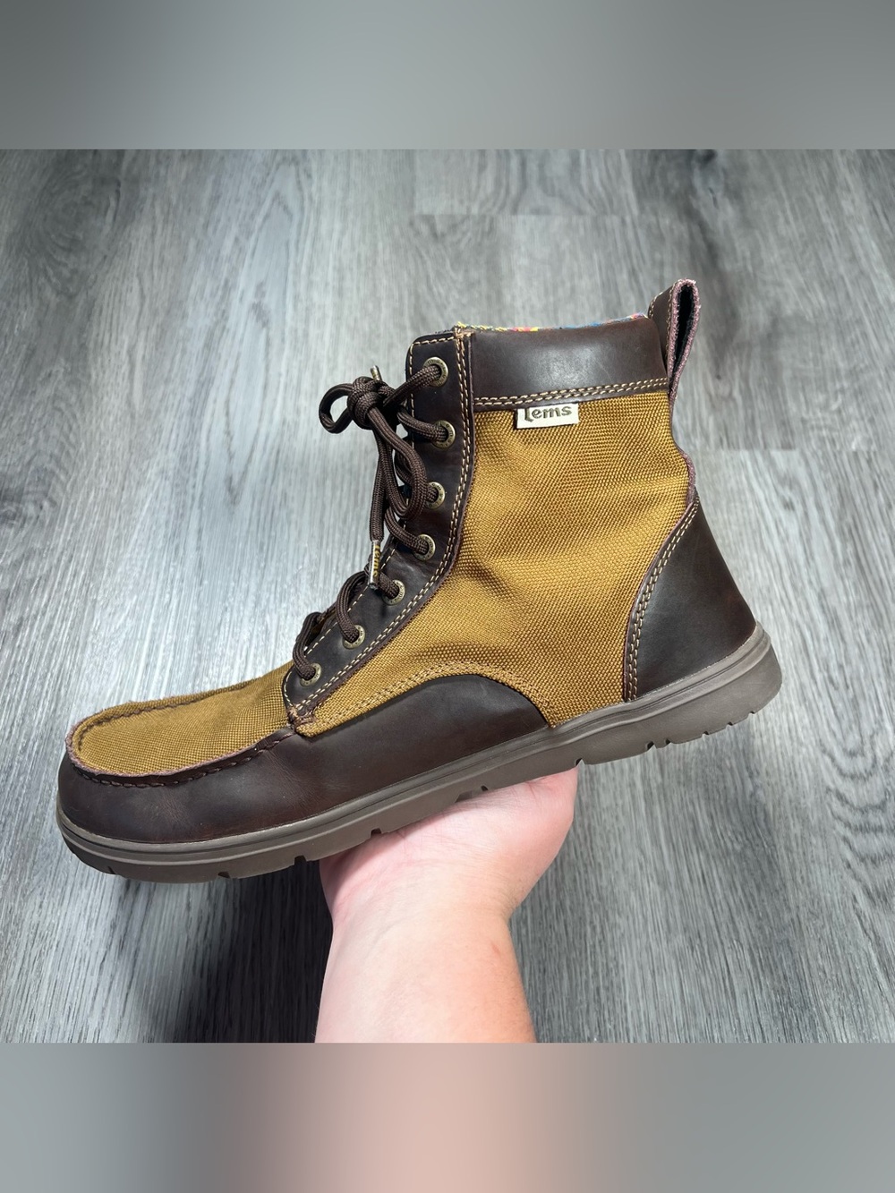 Lems Boulder Boot Buckeye Vegan Boots Mens Size 12 Minimalist Barefoot Tan Brown